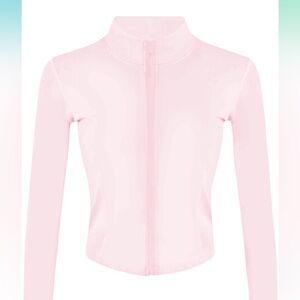Pink zip up jacket - very flattering